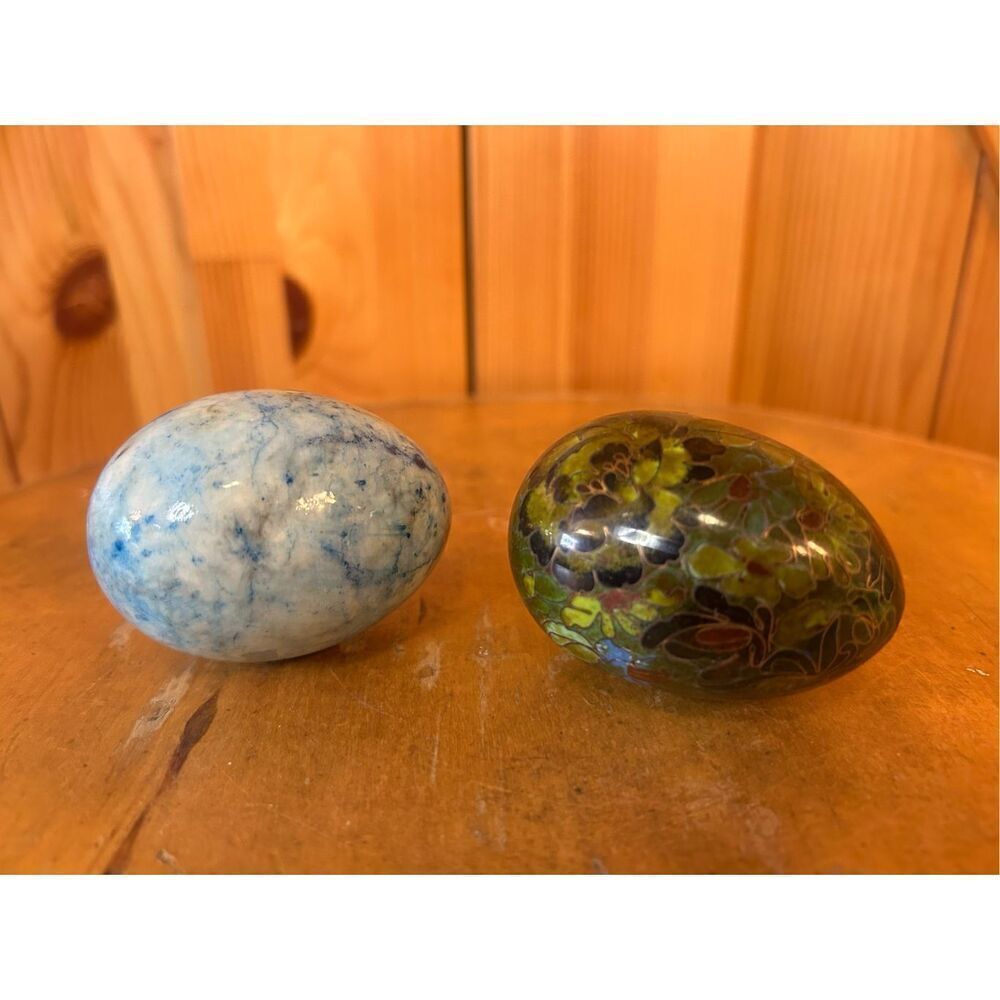 Vintage Chinese Cloisonne Floral Enamel Gold Multi 3", and Blue marble egg (8742